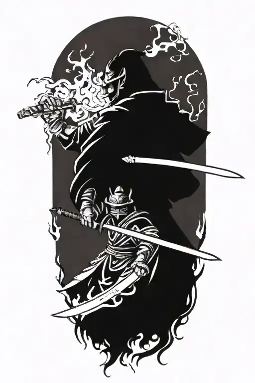 Demon Samurai With Sword With Fire Coming