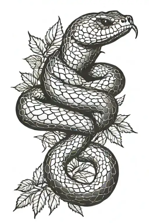 Snake On A Thorny Branch With Leaves