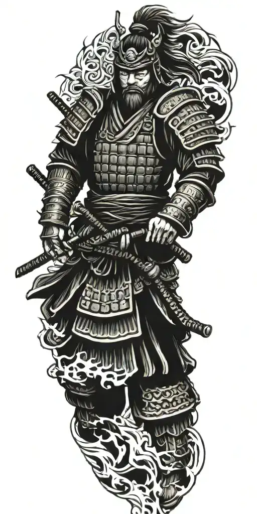 Samurai Warrior With Fire Flames