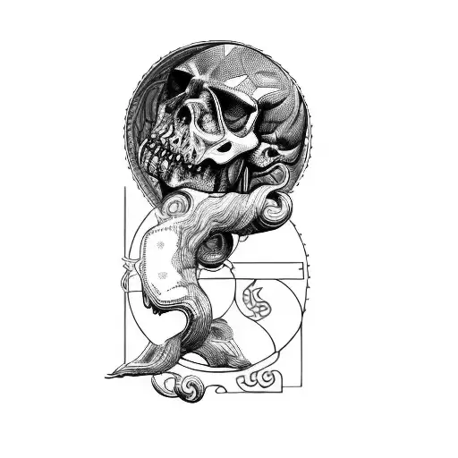 A Male Greek Sculpture Carrying Big Skull Made Of Ying Yang