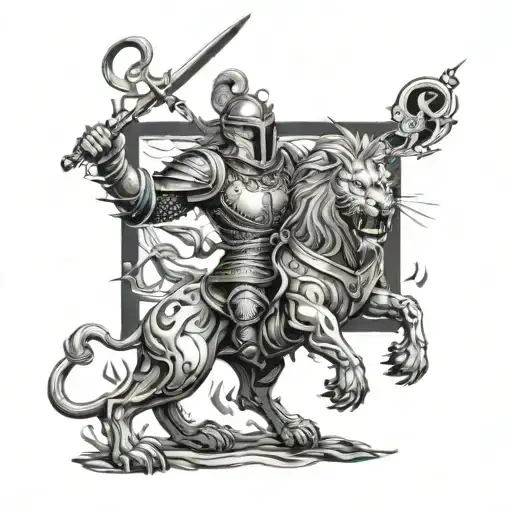 Warrior In A Lion Armor Fighting Scene Featuring Elements