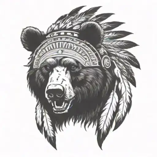 Angry Black Bear With Indian Chief Headdress