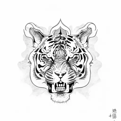 Roaring Tiger Wraped By Scary Chinese Dragon