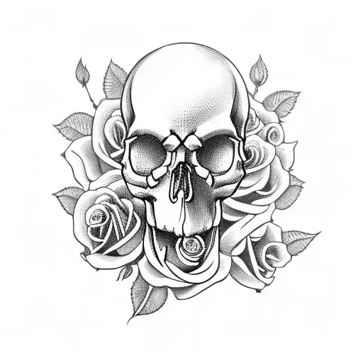 Skull Half With Roses And Half Without