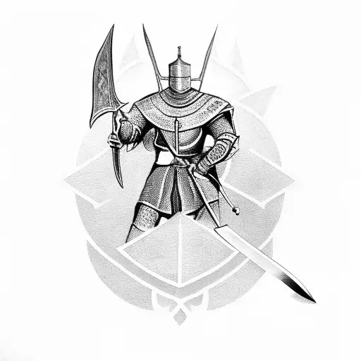 A Knight Wielding A Sword In A Dark Room