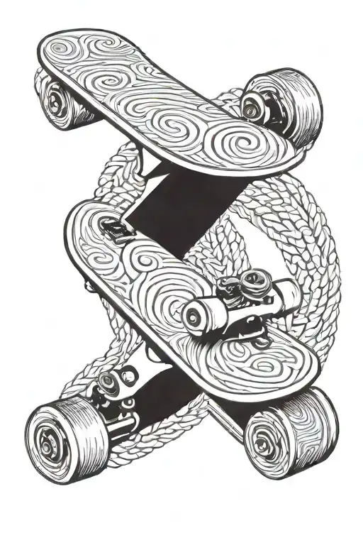 Black And White Skateboard Hang From The Track With A Rope