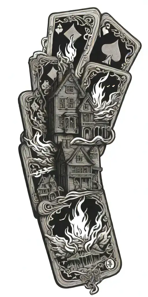 Cards Full House With Fire Coming