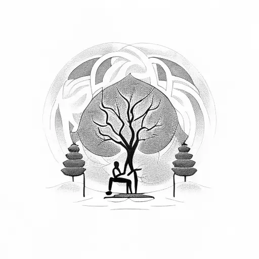 A Serene Scene Of A Person Meditating Under A Sacred Tree With A Basketball In Hand