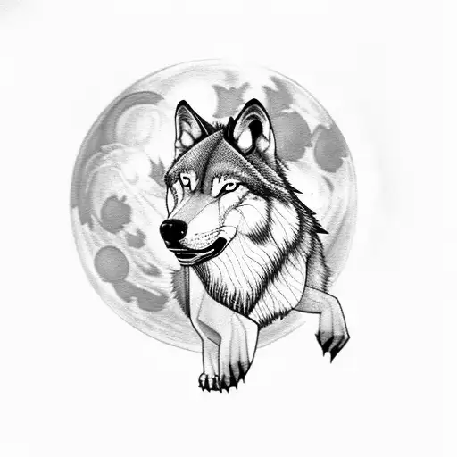 A Majestic Wolf Howling At A Full Moon Amidst A Forest Of Towering Trees