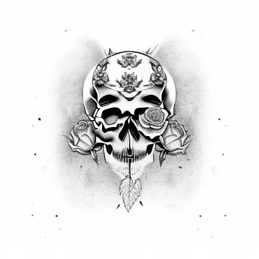 Skull Half Face With Roses And Half Without