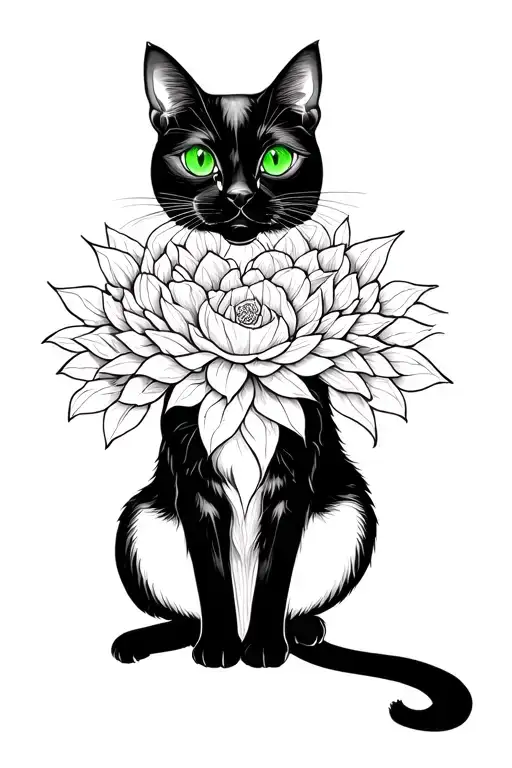 Black Cat With Green Eyes Sitting