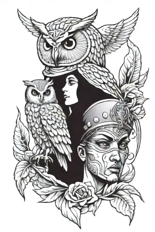 Athena In War Clothes With An Owl On Her Shoulder