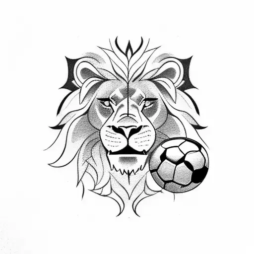 A Fierce Lion Roaring While Holding A Soccer Ball In Its Mouth