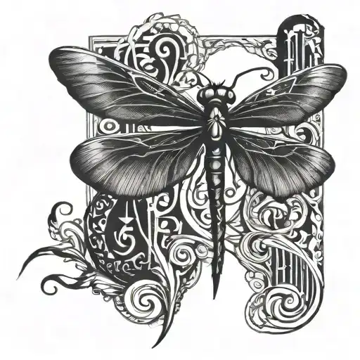 Dragonfly Intertwined With A Treble Clef Symbol