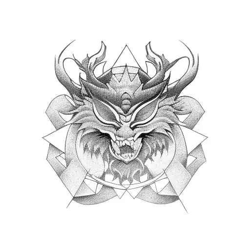 Philosophical Symbol Merged With A Japanese Mythological Creature