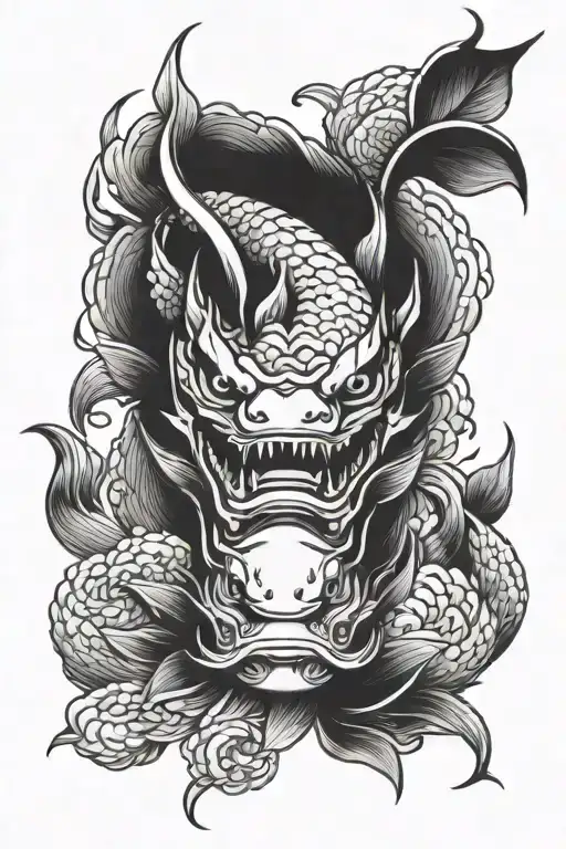 Oni Mask Koi Fish Surrounded