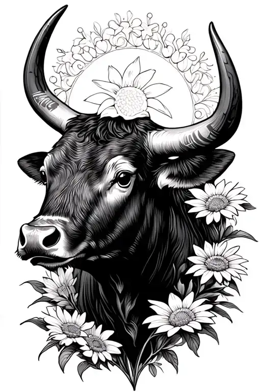 Bull And Edelweiss Flower