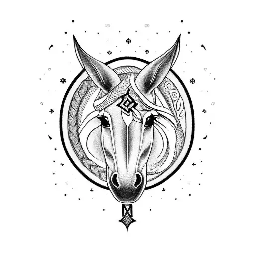 Craft A Blackwork Tattoo Depicting A Horse Surrounded By Norse Mythology Symbols