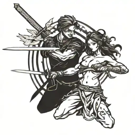 Angel Girl Cutting Man's Belly With Katana Sword