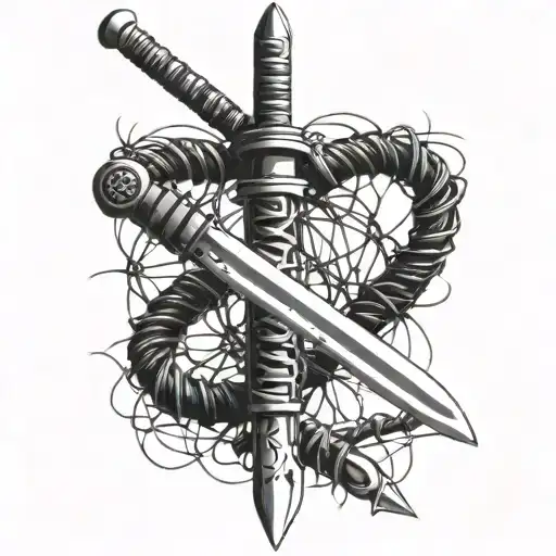Katana And Barbed Wire Wrapped Around Its
