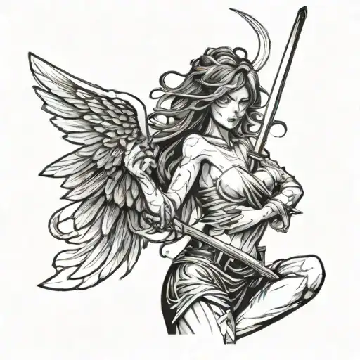 Angel Girl Cutting Man's Belly With Katana Sword
