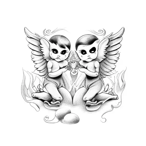 Baby Angel And Devil Angel