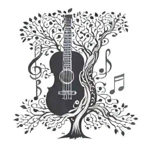 Tree Growing Made Of Musical Instrumentos With Notes Flowting