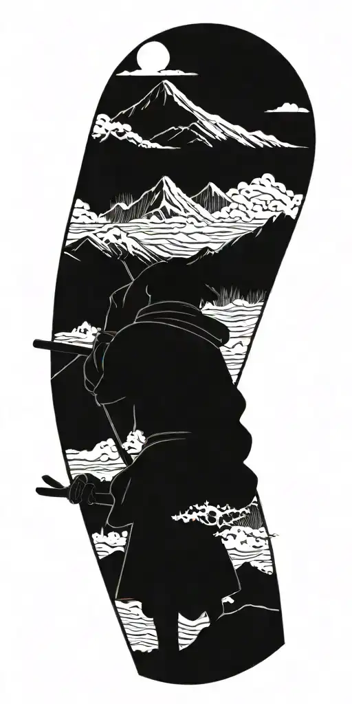 Samurai Warrior Looking Down In A Japanese Culture In The Montains