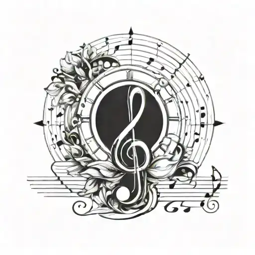 Sun Growing Made Of Musical Instrumentos With Notes Flowting And A Little Treble Clef Inside