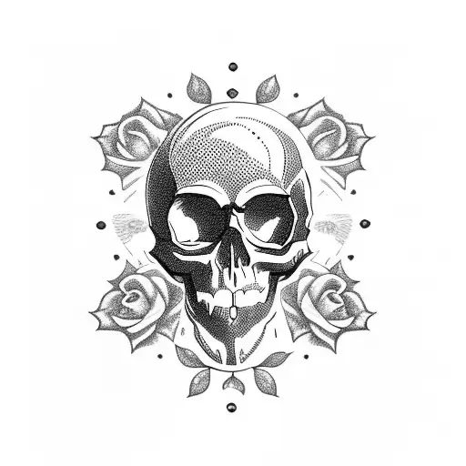 Skull Whit Rose And Clock Smoke