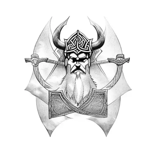 Chest Tattoo With Axes And Norse Mythology Theme