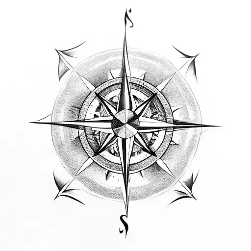 A Compass With A Rose In The Center