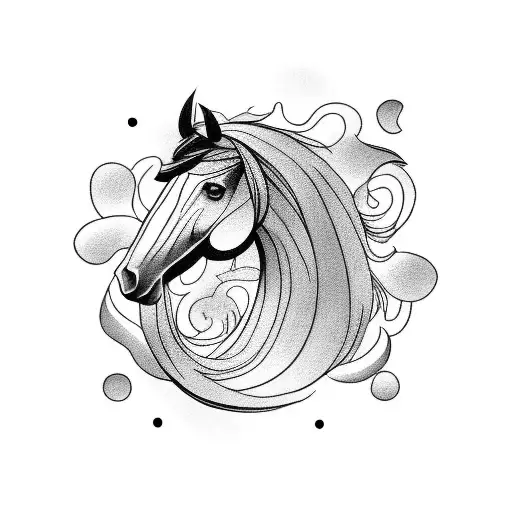 Craft A Blackwork Tattoo Depicting A Horse Surrounded By Norse Mythology Symbols
