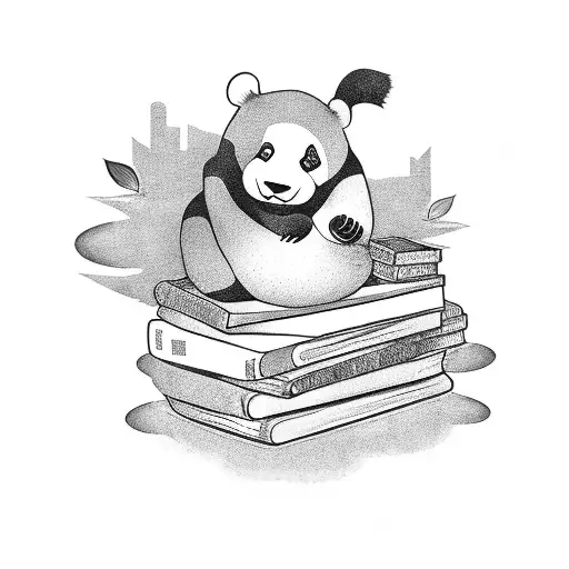 Stack Of Books With A Panda Sitting On Top