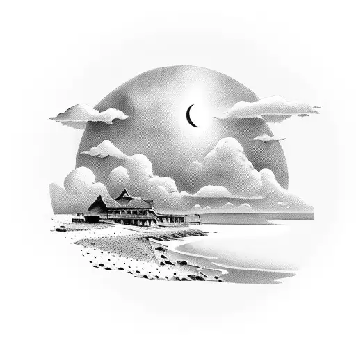 A Serene Beach Scene With Clouds In The Sky