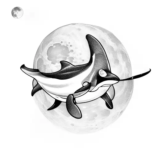 Orca In Front Of The Cresent Moon