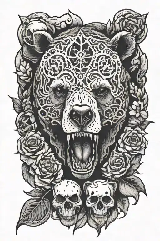 Bear And Bear Skull Surrounded