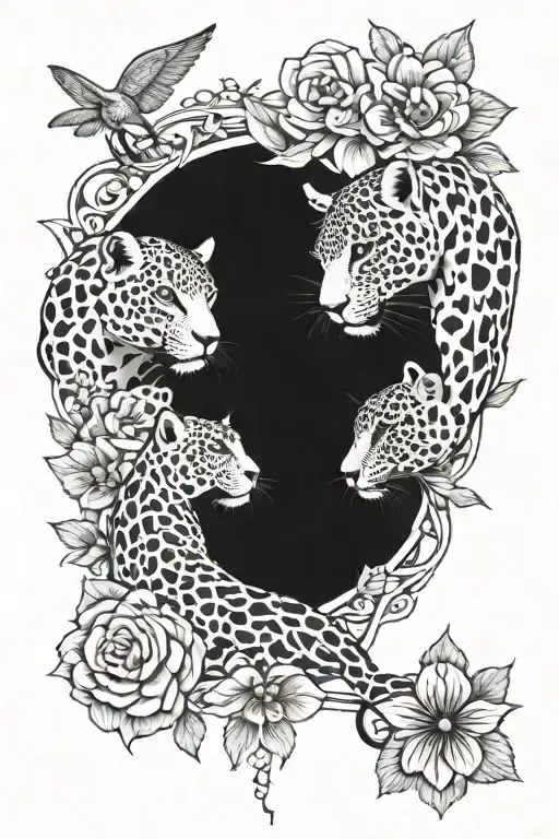 A Jaguar And A Certain Hummingbird Intertwined In A Floral Design
