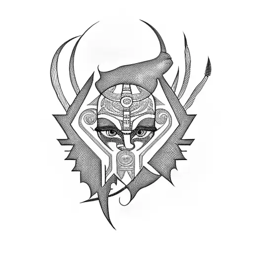 A Tattoo Combining The Nba Logo And An Egyptian God In A Blackwork Style