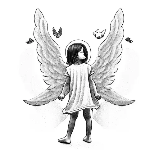 A Child Being Embraced By A Guardian Angel Surrounded By Woodland Creatures