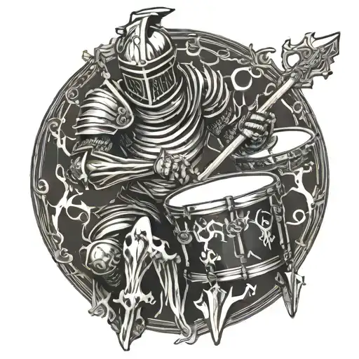 A Dark Souls Inspired Warrior Playing Drums Made Of Bones