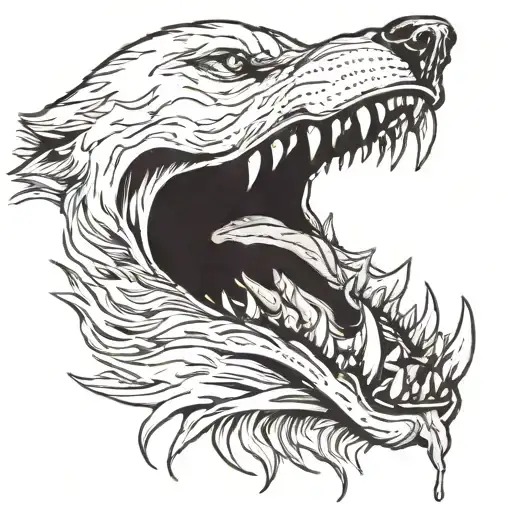 A Wolf Mouth Being Bitten By Another Mouth