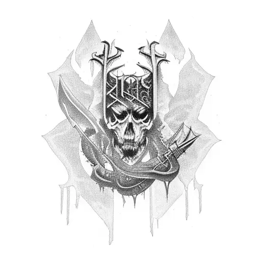 A Heavy Music-inspired Tattoo With Gothic Elements And A River Flowing Through The Design