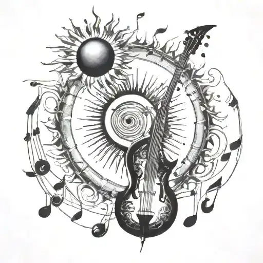 Sun Growing Made Of Musical Instrumentos With Notes Flowting