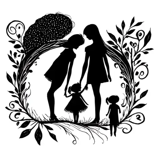 Dad Mom And Two Little Daughters With Initials