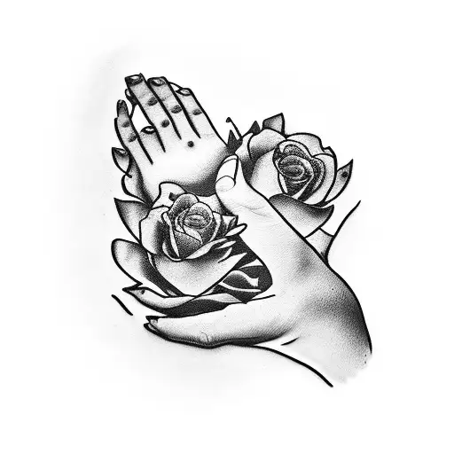 Mother And Baby Hand Coming Together With Floral Detailing Around And Name Leon