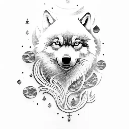 A Woman Playing A Guitar While Surrounded By A Pack Of Mystical Wolves