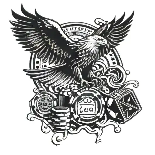 Gambling Themed Tattoo With Eagle