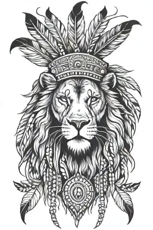 Lion With Native American Hat