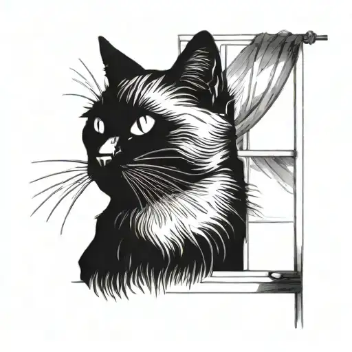 Window Black Cat Sitting